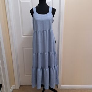 Black Bow Maxi Dress Blue Women's Size Medium Flowy Tiered Boho Chic Vacation
